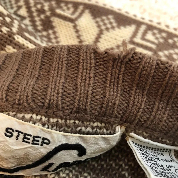 Vintage 1980s Steep Slopes Brown Cream Nordic Snowflake Ski Lodge Sweater - Picture 7 of 9